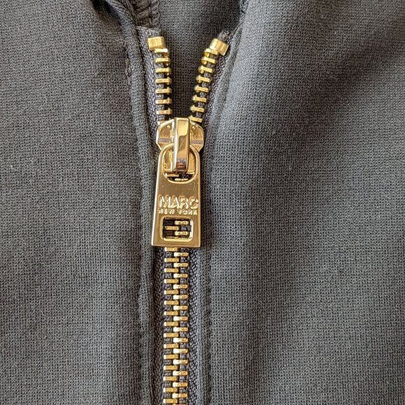 Andrew Marc khaki green jacket with gold accents, fitted, stretchy, flattering - Picture 3 of 10